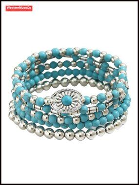 Turquoise Beaded Western Bracelet Cowgirl Charm Stackable Boho Jewelry